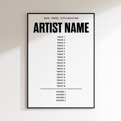 Personalized Custom Concert Setlist Poster | Any Artist, Any Tour