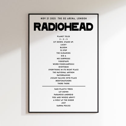 Radiohead Setlist - November 21st 2025  The O2 Arena, London