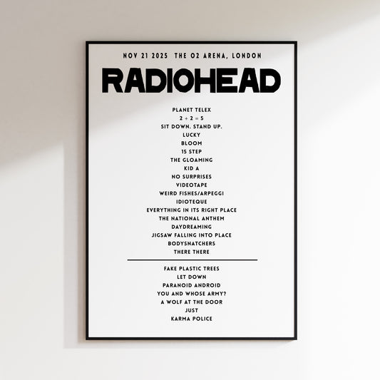 Radiohead Setlist - November 21st 2025  The O2 Arena, London