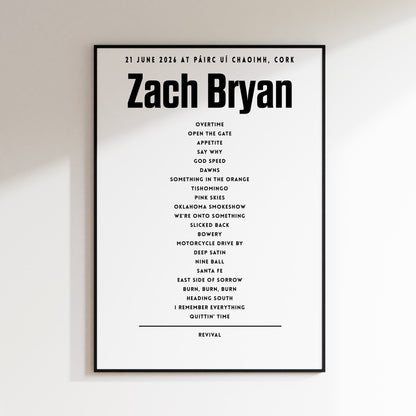 Zach Bryan Setlist - 21st June 2026 at Páirc Uí Chaoimh, Cork, Ireland