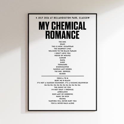 MY CHEMICAL ROMANCE setlist - 4 July 2026 at Bellahouston Park, Glasgow
