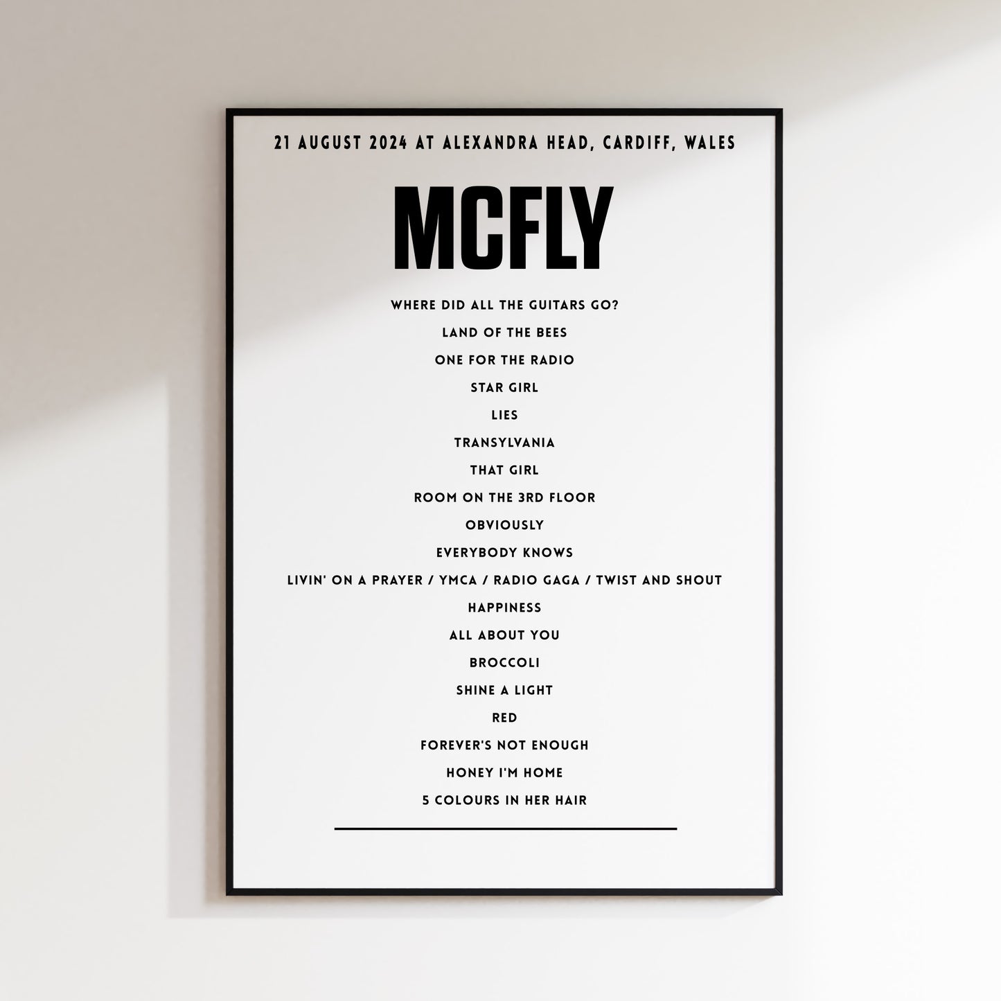 McFly setlist - 21st August 2024 at Alexandra Head, Cardiff, Wales
