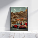 Porsche 911 at Petrol Petrol Station Vintage Poster