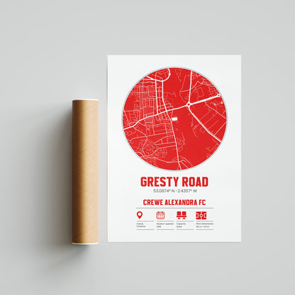 Gresty Road, Crew Alexandra FC - Football Stadium Custom Map Print