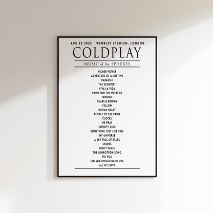 Coldplay Music of the Sphere Your Setlist Poster - 22nd August, Wembley Stadium, London UK