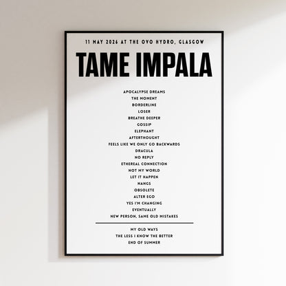 Tame Impala setlist - 11th May 2026 at The OVO Hydro, Glasgow