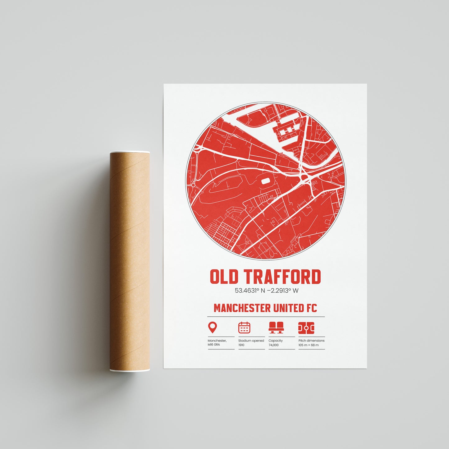 Old Trafford, Manchester United FC - Football Stadium Custom Map Print
