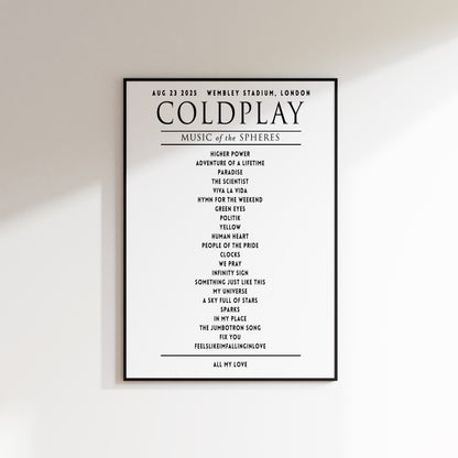 Coldplay Music of the Sphere Your Setlist Poster - 23rd August, Wembley Stadium, London UK