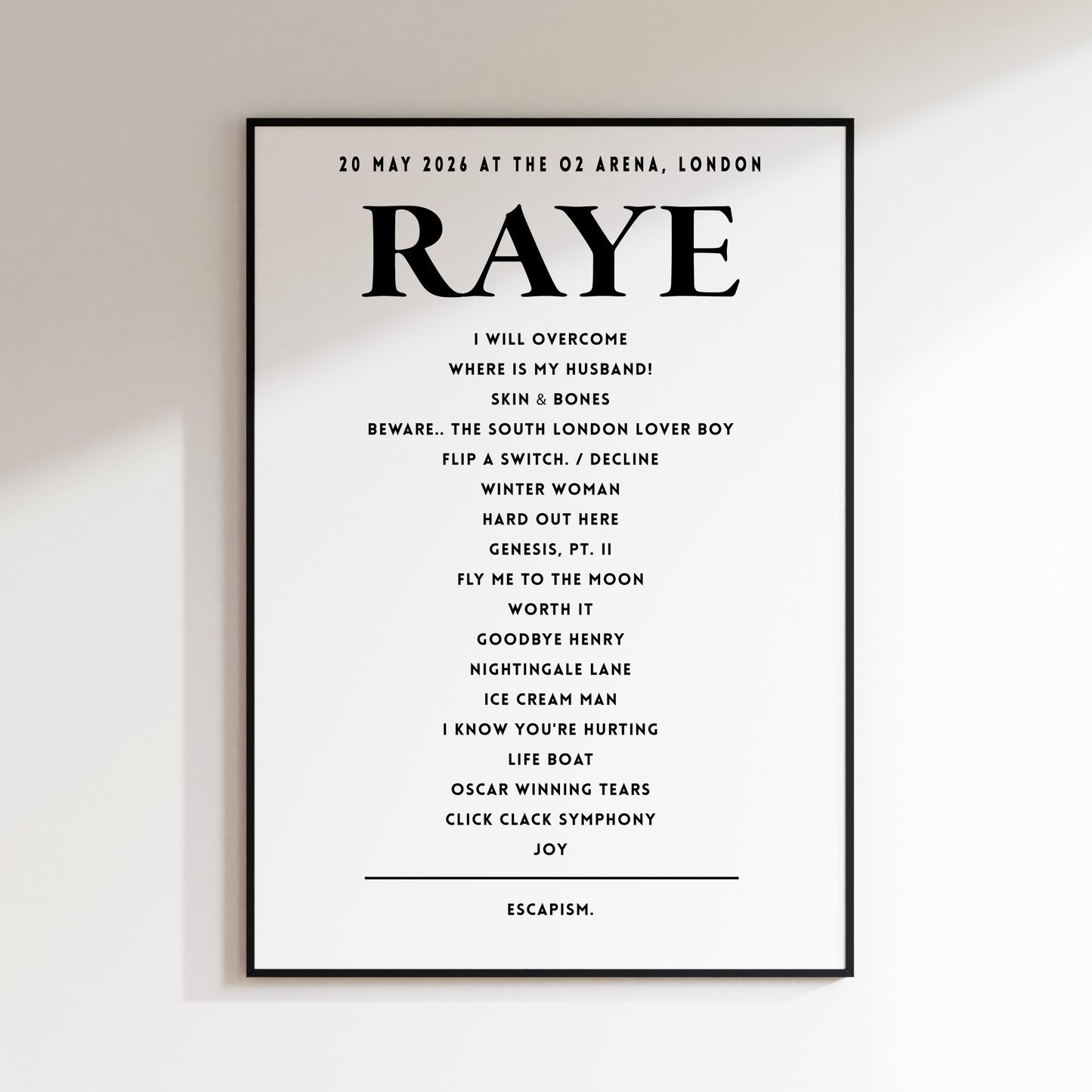 RAYE Setlist - 20th May 2026 at The O2 Arena, London, England