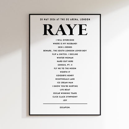 RAYE Setlist - 20th May 2026 at The O2 Arena, London, England