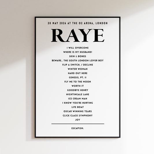 RAYE Setlist - 20th May 2026 at The O2 Arena, London, England