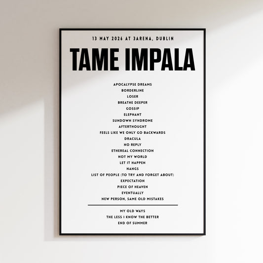 Tame Impala setlist - 13th May 2026 at 3Arena, Dublin