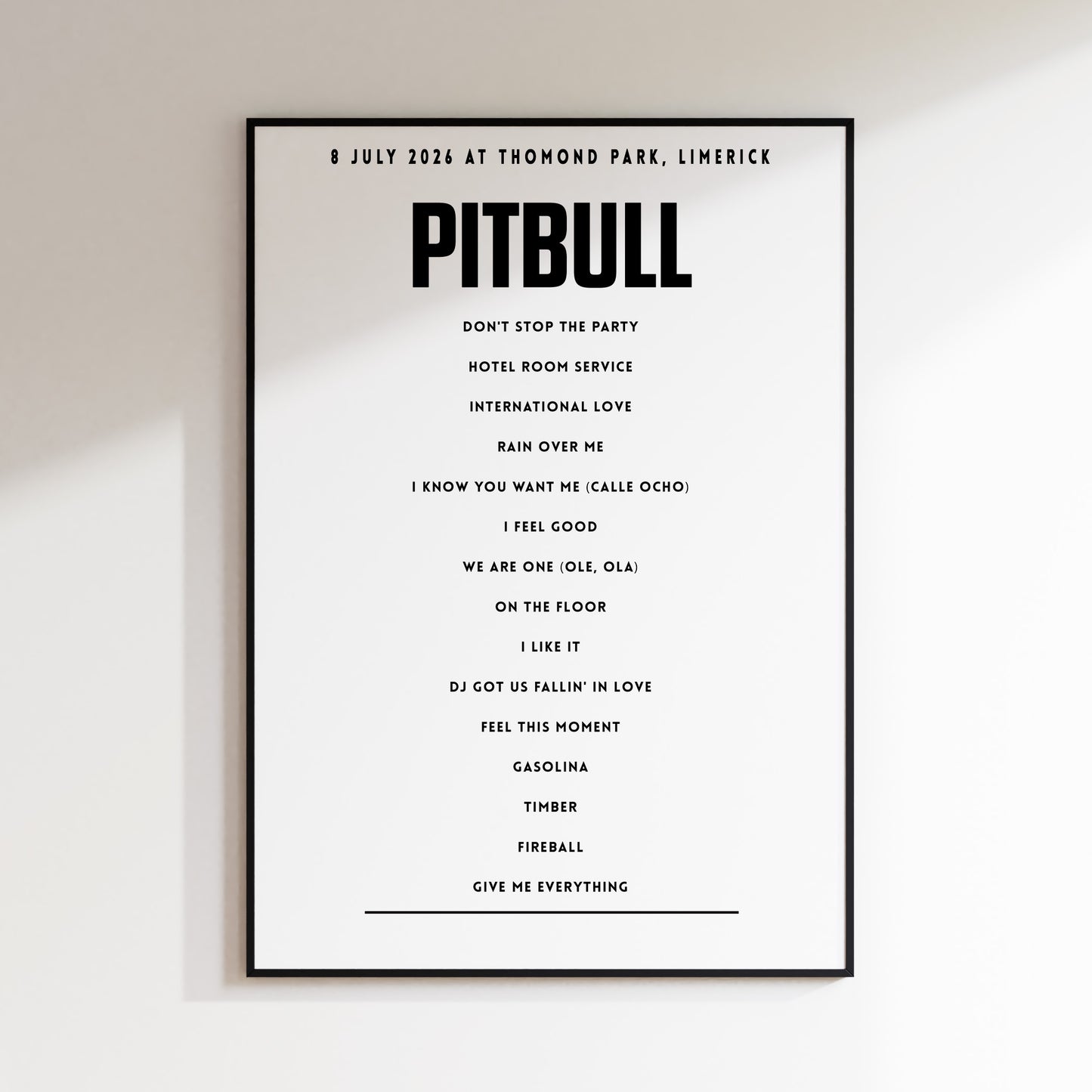 PITBULL setlist - 8 July 2026 at Thomond Park, Limerick