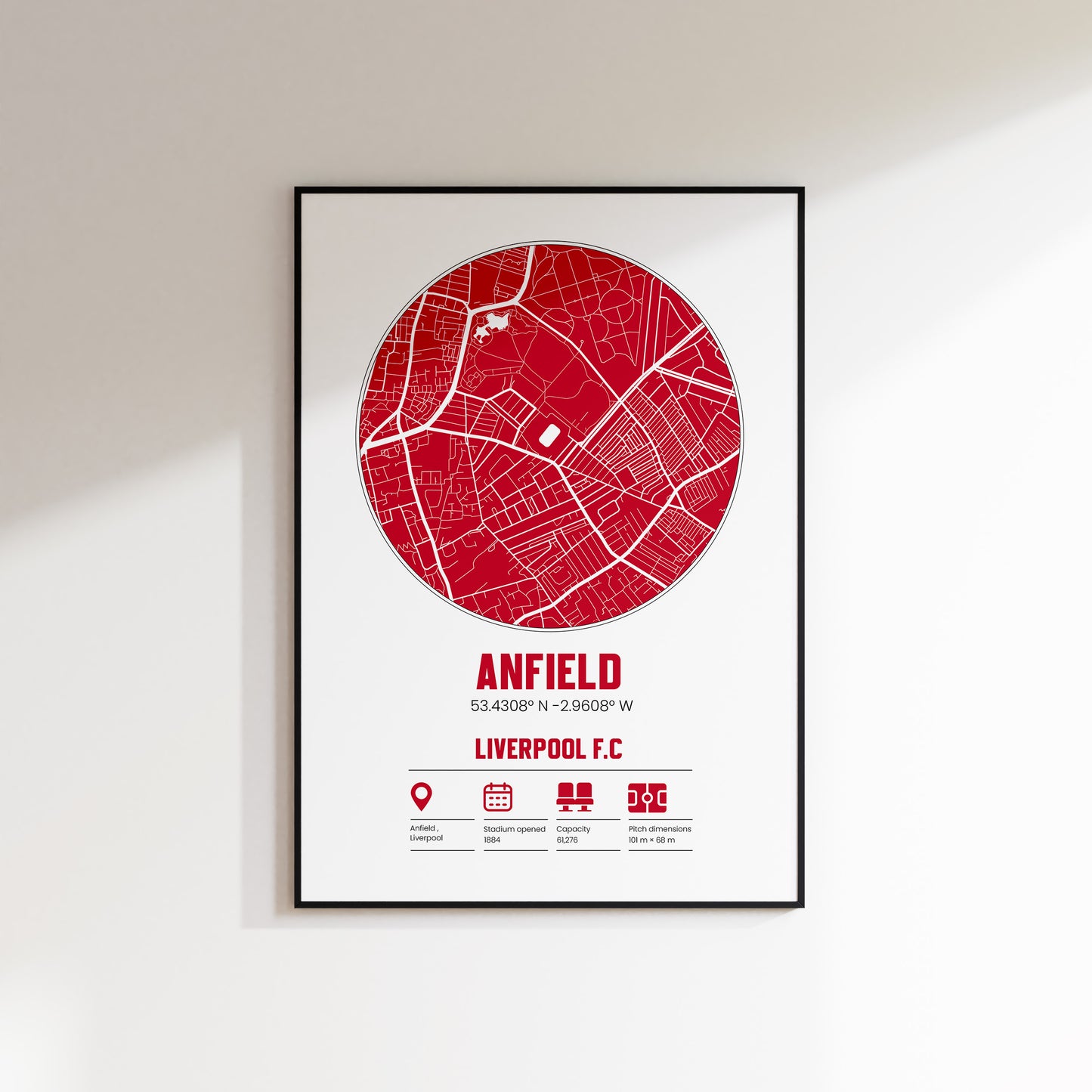 Liverpool FC - Anfield - Football Stadium Custom Map Print