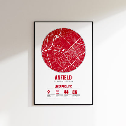 Liverpool FC - Anfield - Football Stadium Custom Map Print