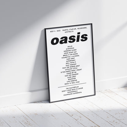 Oasis Setlist Poster - November 4th , Marvel Stadium, Melbourne, Australia