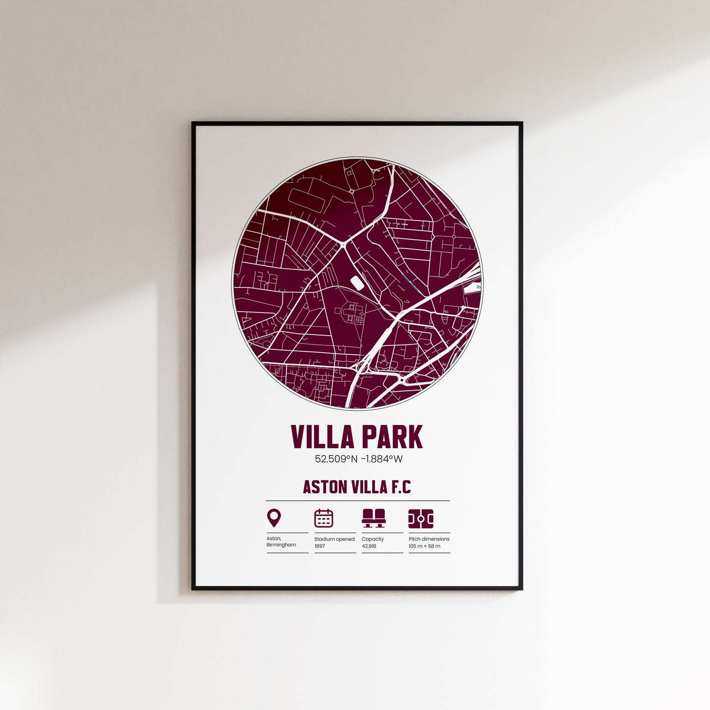 Villa Park - Aston Villa - Football Stadium Custom Map Print