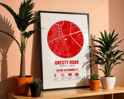 Gresty Road, Crew Alexandra FC - Football Stadium Custom Map Print