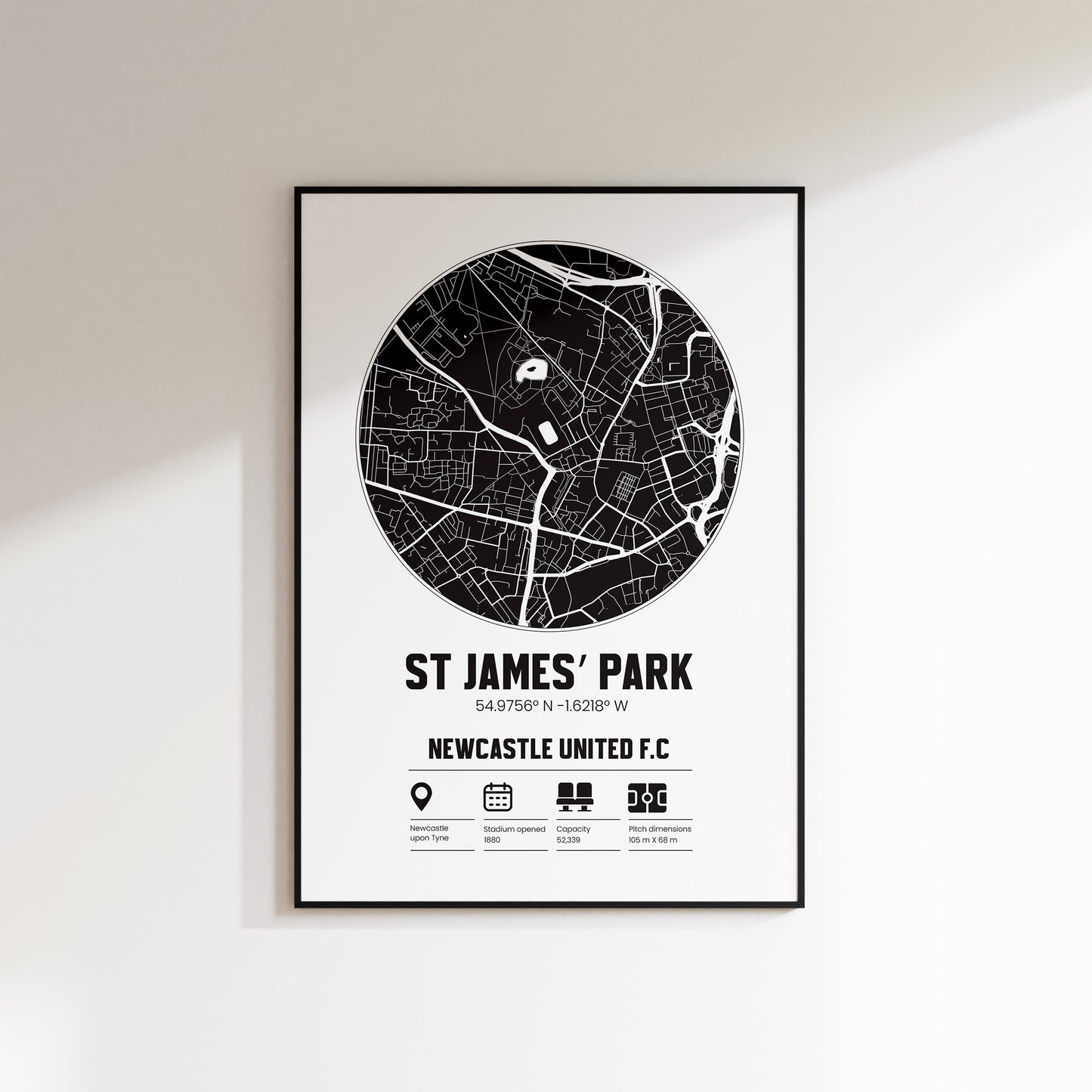 St James' Park Newcastle - Football Stadium Custom Map Print
