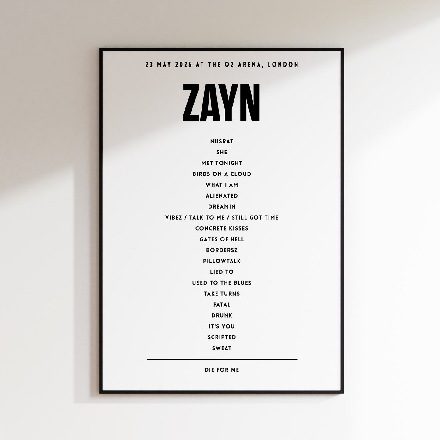 ZAYN Setlist - 23th May 2026 at The O2 Arena, London, England