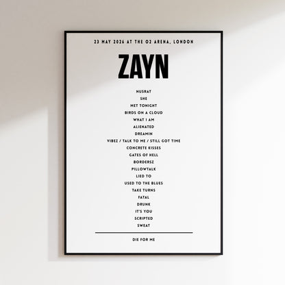 ZAYN Setlist - 23th May 2026 at The O2 Arena, London, England