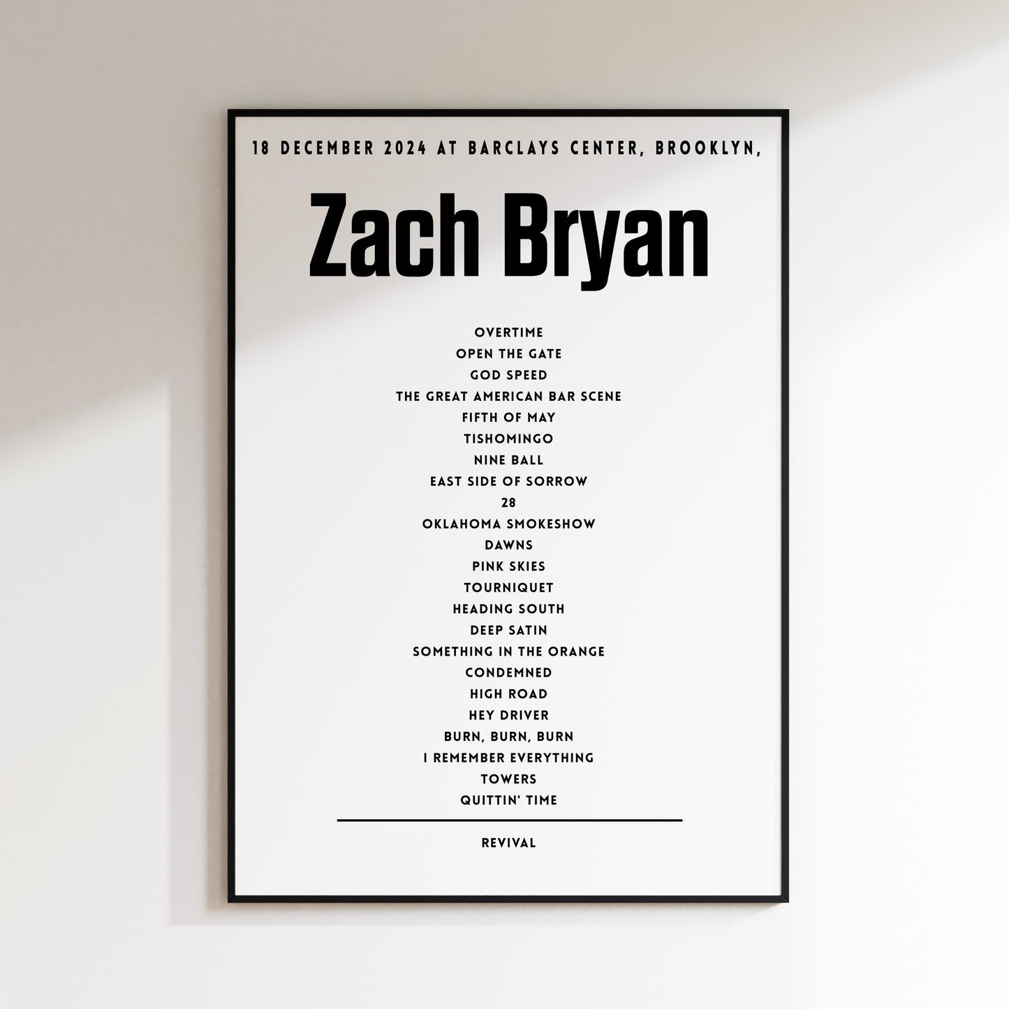 Zach Bryan setlist - 18 December 2024 at Barclays Center, Brooklyn, NY, USA