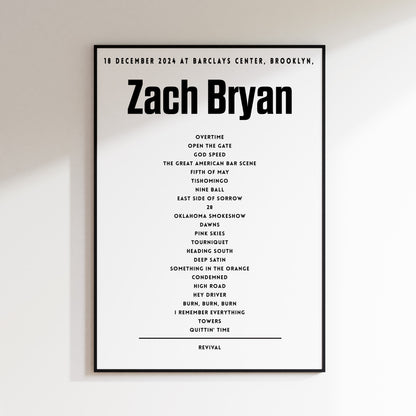 Zach Bryan setlist - 18 December 2024 at Barclays Center, Brooklyn, NY, USA