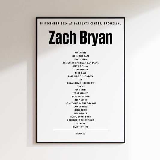 Zach Bryan setlist - 18 December 2024 at Barclays Center, Brooklyn, NY, USA