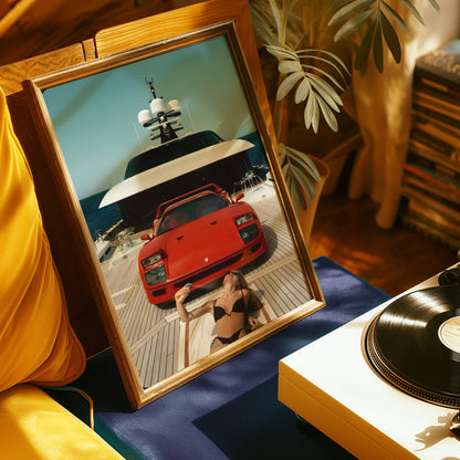 Ferrari F40 Yacht Vintage Poster