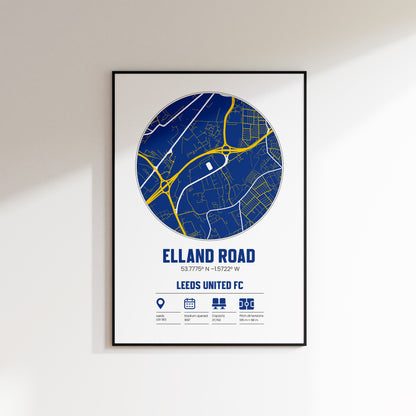 Elland Road, Leeds United  - Football Stadium Custom Map Print