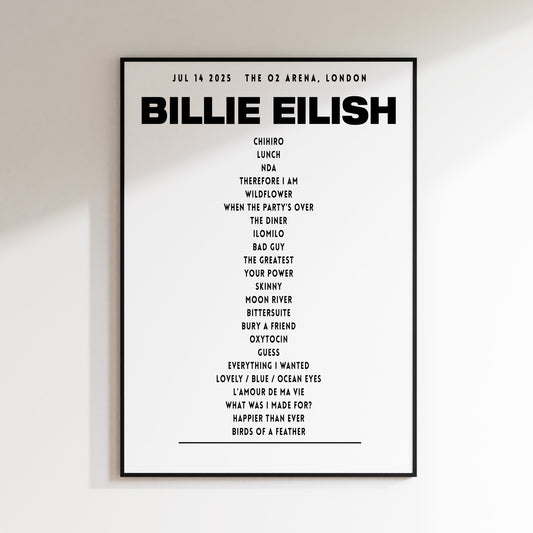 Billie Eilish Setlist - July 14th 2025, The O2 Arena, London