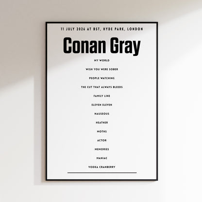 CONAN GRAY setlist - 11 July 2026 at BST, Hyde Park, London
