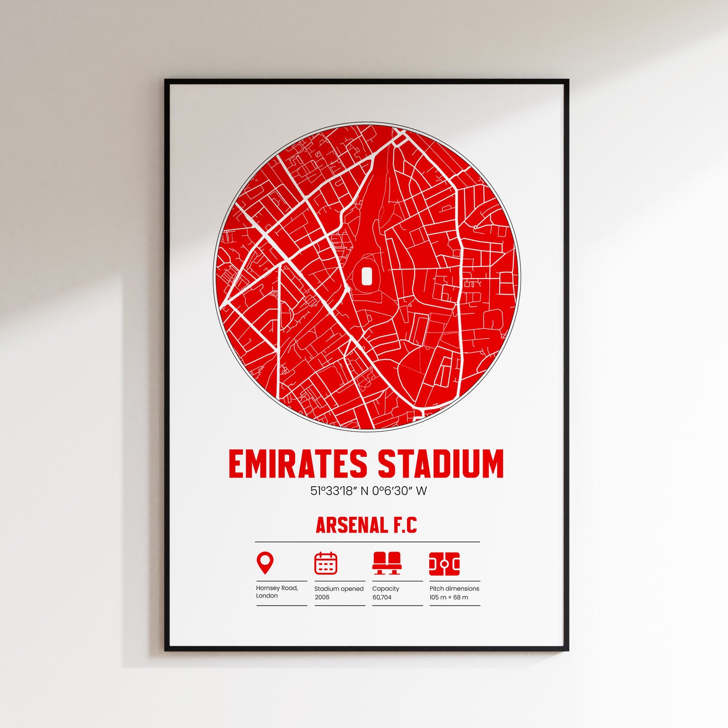 Emirates Stadium - Arsenal - Football Stadium Custom Map Print