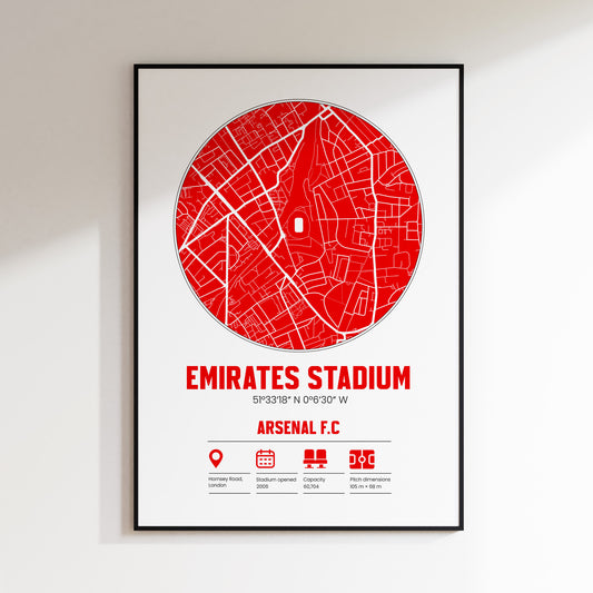 Emirates Stadium - Arsenal - Football Stadium Custom Map Print