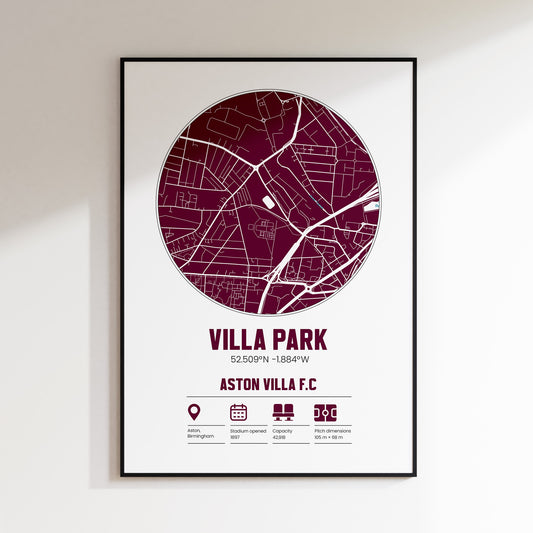 Villa Park - Aston Villa - Football Stadium Custom Map Print