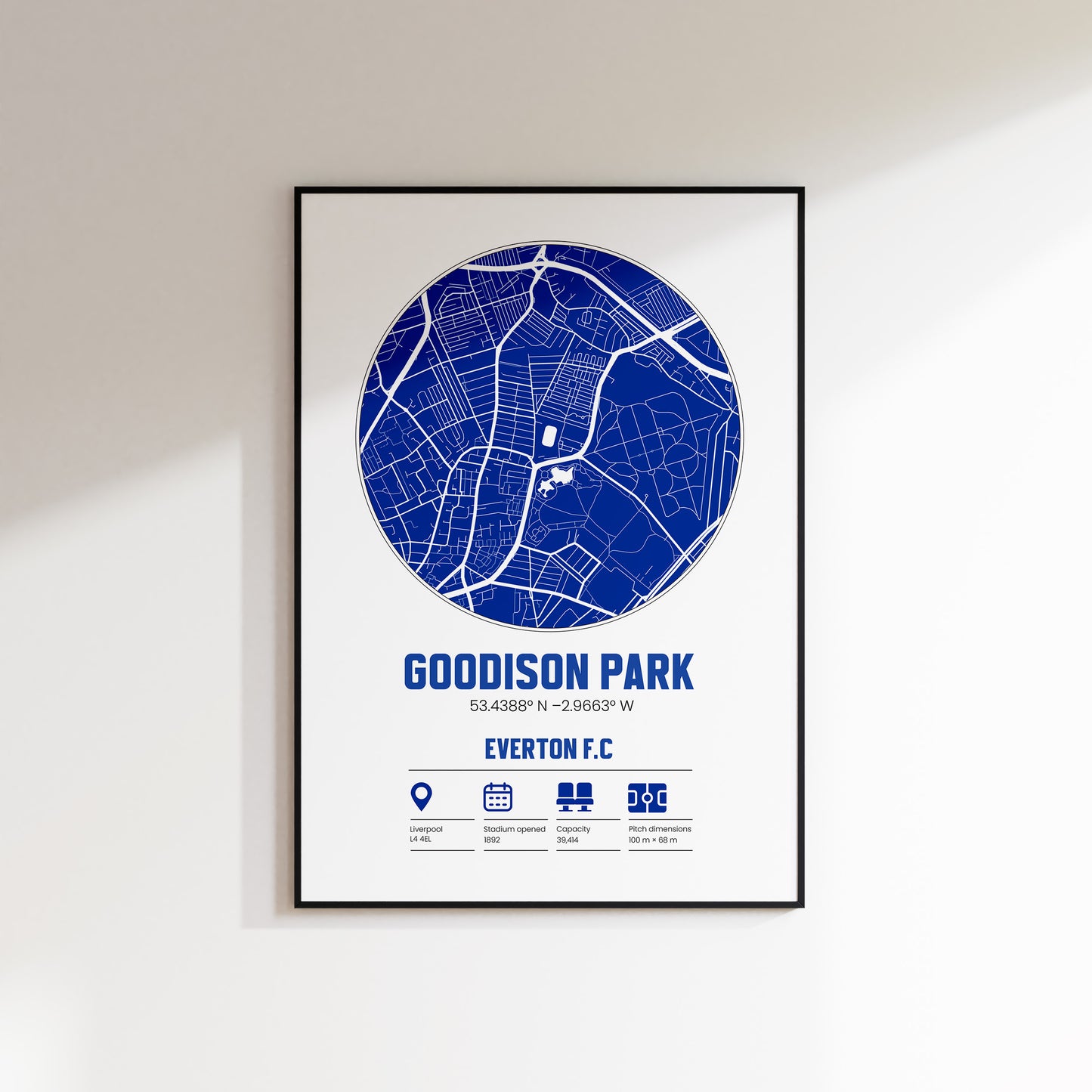 Goodison Park, Everton  - Football Stadium Custom Map Print