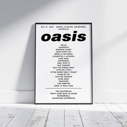Oasis Setlist Poster - October 31st , Marvel Stadium, Melbourne, Australia