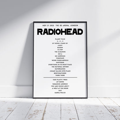 Radiohead Setlist - November 21st 2025  The O2 Arena, London