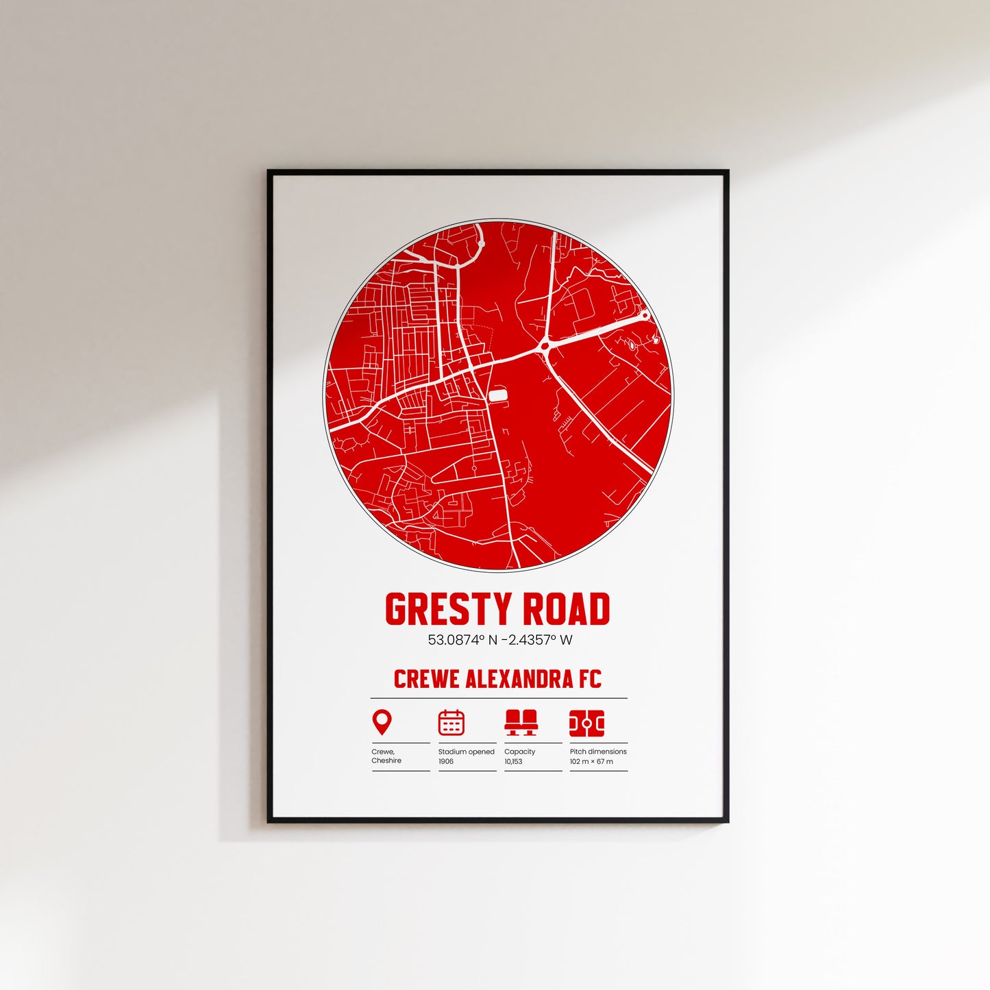 Gresty Road, Crew Alexandra FC - Football Stadium Custom Map Print