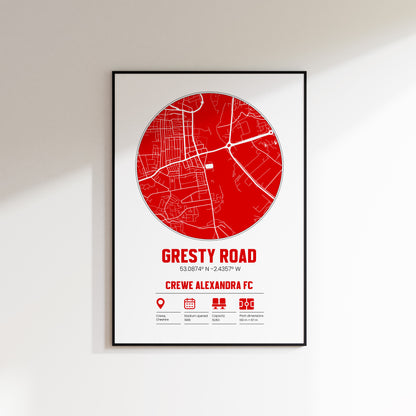 Gresty Road, Crew Alexandra FC - Football Stadium Custom Map Print