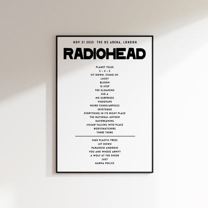 Radiohead Setlist - November 21st 2025  The O2 Arena, London