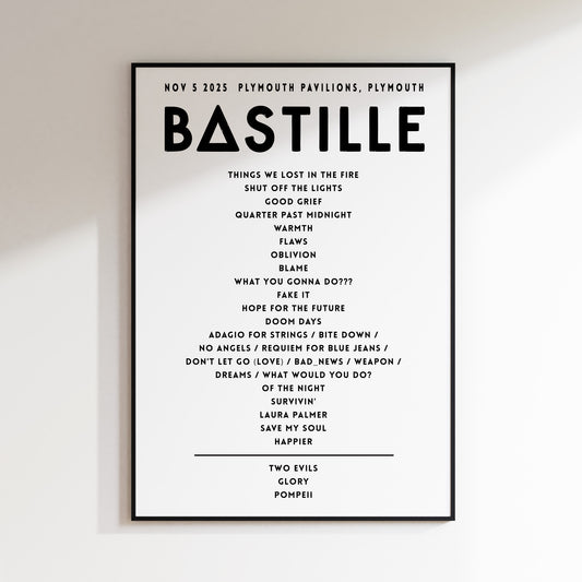 Bastille Setlist - November 5th 2025 Plymouth Pavilions, Plymouth