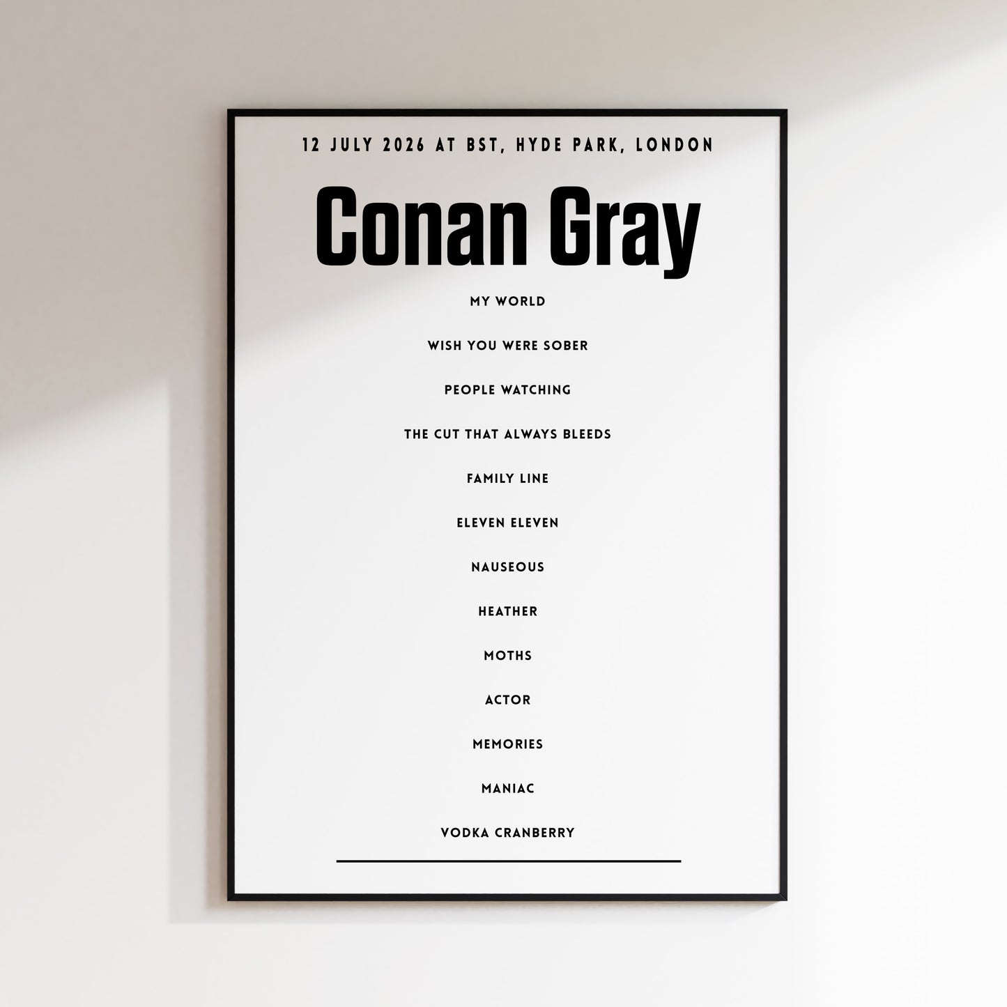 CONAN GRAY setlist - 12 July 2026 at BST, Hyde Park, London