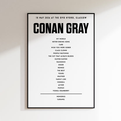 Conan Gray Setlist - 10th May 2026 at The OVO Hydro, Glasgow, Scotland