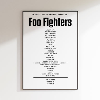 Foo Fighters Setlist - 25th June 2026 at Anfield, Liverpool, England