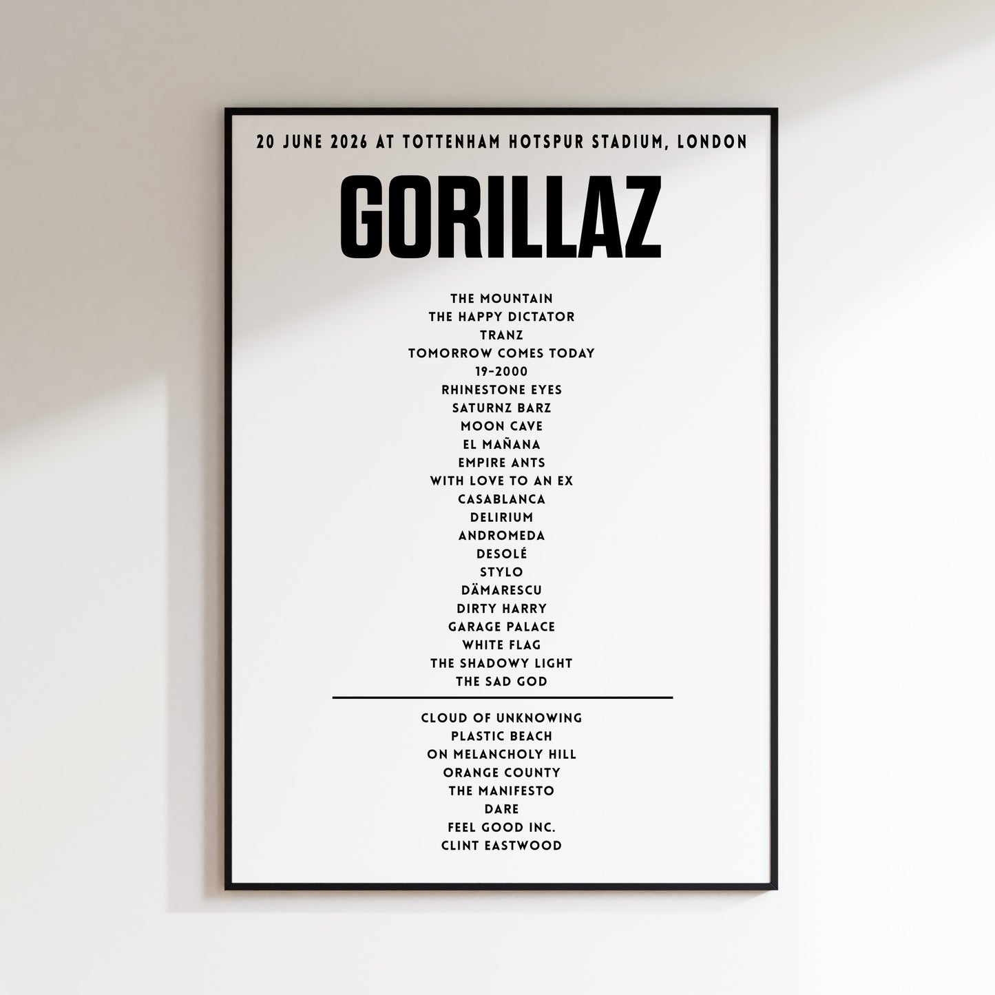 Gorillaz setlist - 20th June 2026 at Tottenham Hotspur Stadium, London