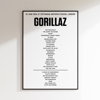 Gorillaz setlist - 20th June 2026 at Tottenham Hotspur Stadium, London