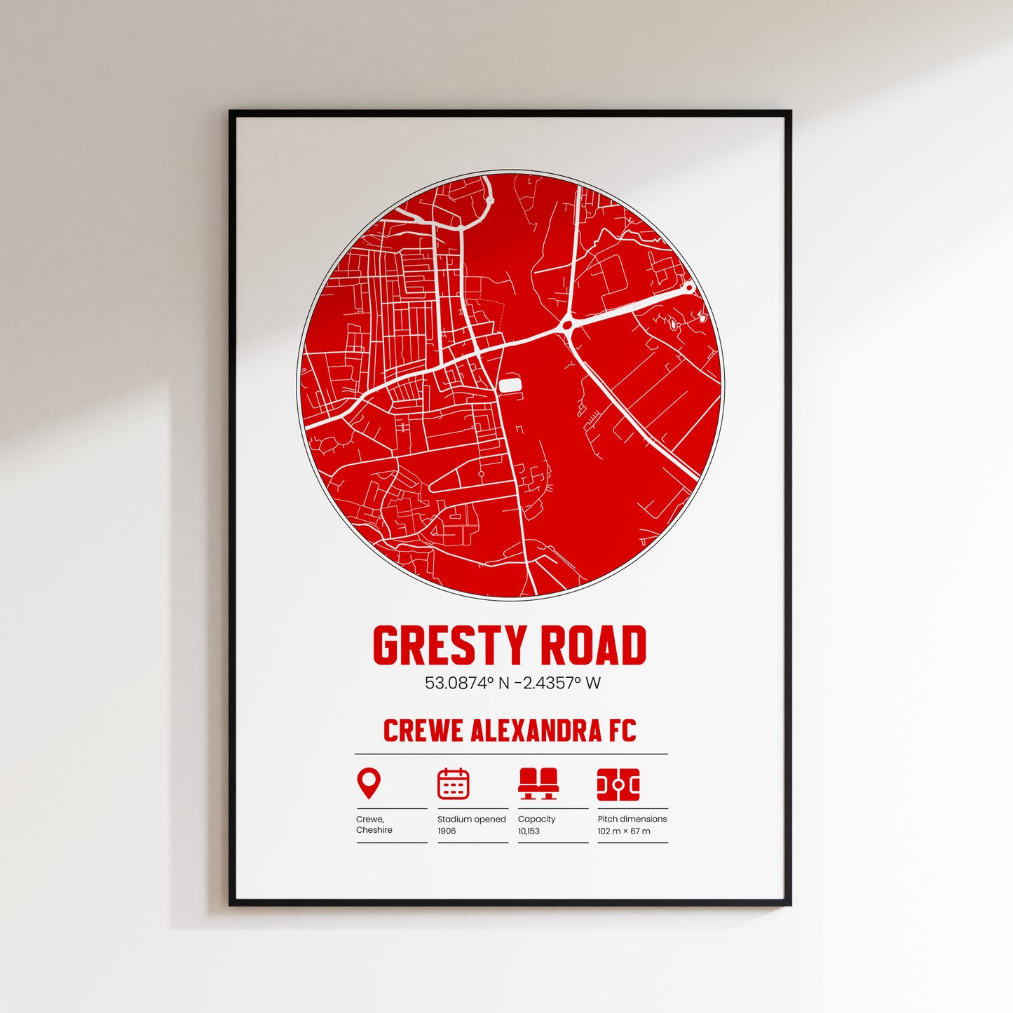Gresty Road, Crew Alexandra FC - Football Stadium Custom Map Print