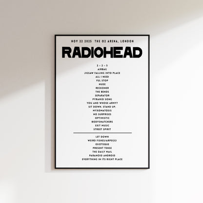 Radiohead Setlist - November 22nd 2025  The O2 Arena, London