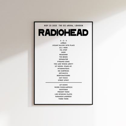 Radiohead Setlist - November 25th 2025  The O2 Arena, London